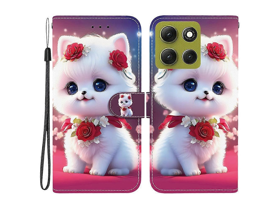 Capa De Couro Tkdaddy Para Motorola Moto G86 5g Com Suporte, Carteira, Estampa De Celular, Com Alça De Pulso, Gato Rosa