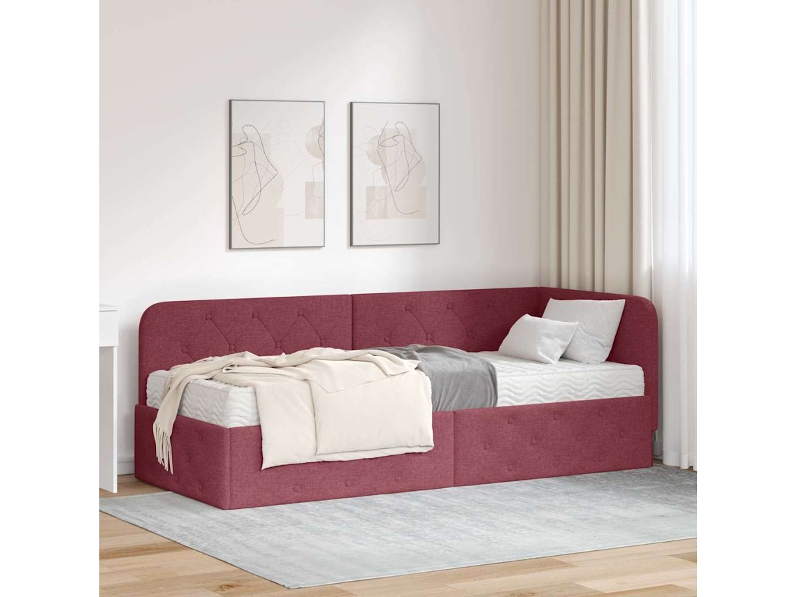 Vidaxl Estrutura De Cama De Canto Vinho Vermelho 80 X 200 Cm Tecido