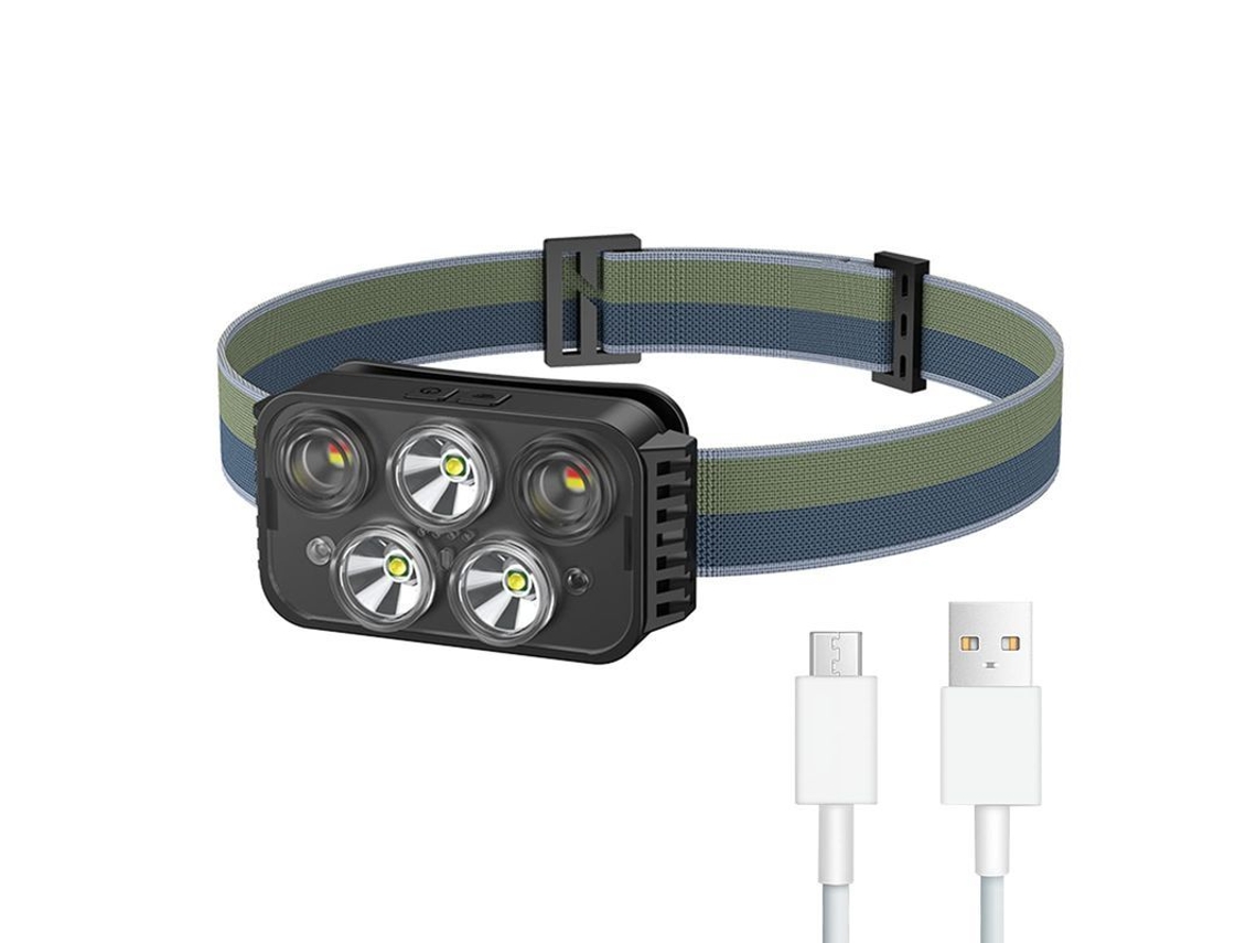 Lanterna Frontal Recarregável 5 Led 6 Modos Impermeável Luz Super Brilhante Lanterna De Cabeça