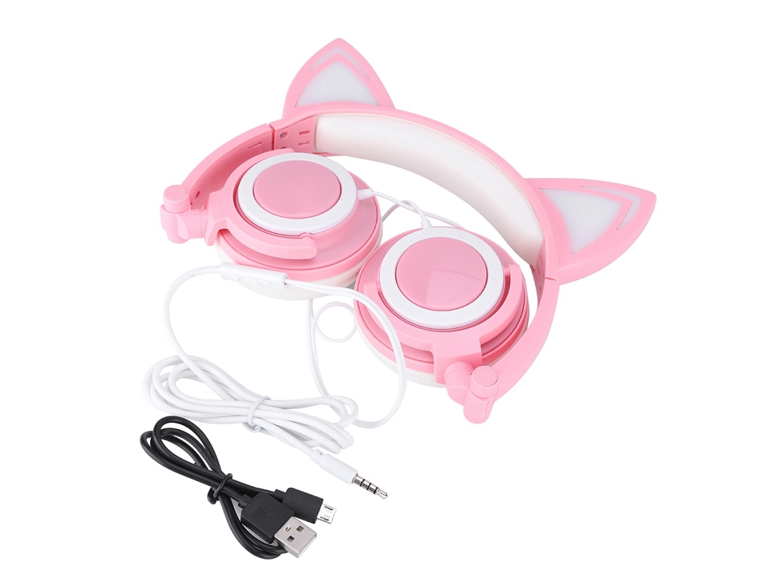 Fone LAXISCREED Gato Rosa com Luz e Microfone