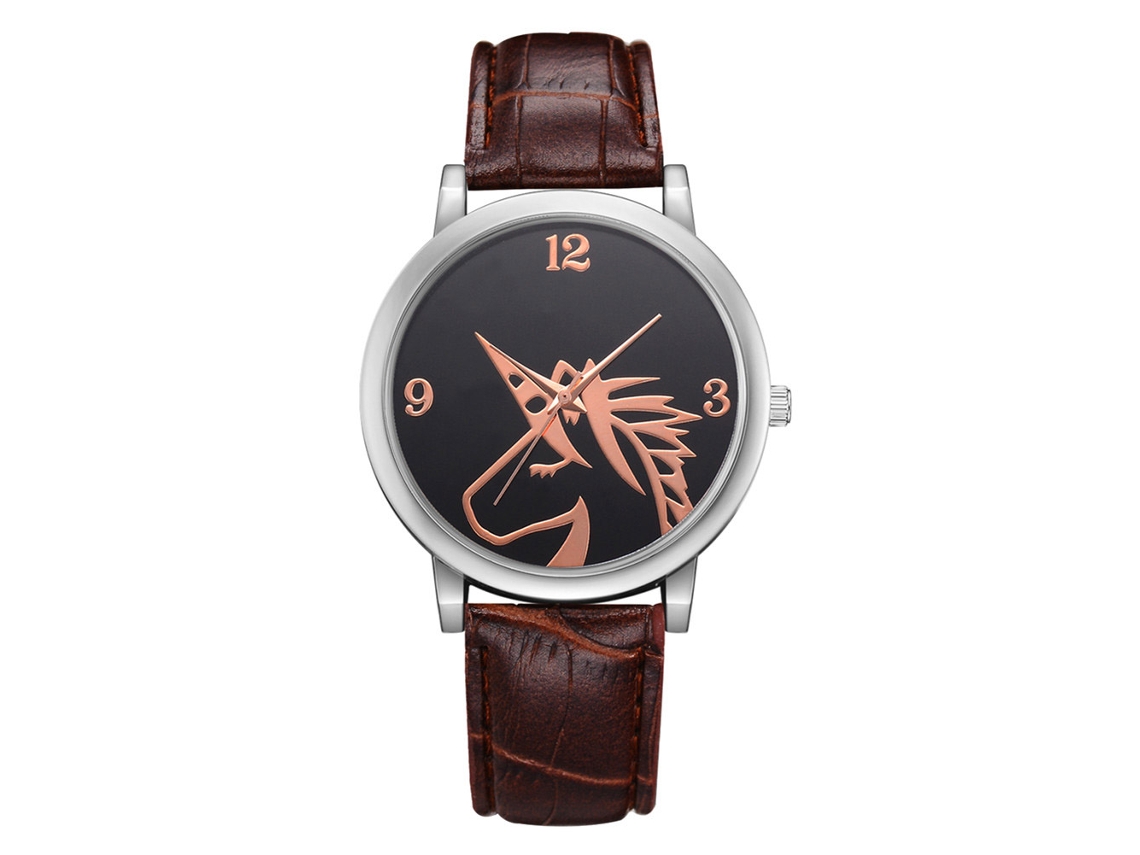 Relógio feminino casual de quartzo para meninas com pulseira de PU e metal (marrom)