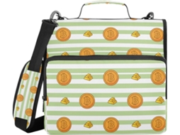 Pasta Organizadora De Escritório Listrada Em Verde E Branco Bitcoin Com Alça Ombro Mão, Grande Capacidade, 3, 8cm 1, 5 Polegadas