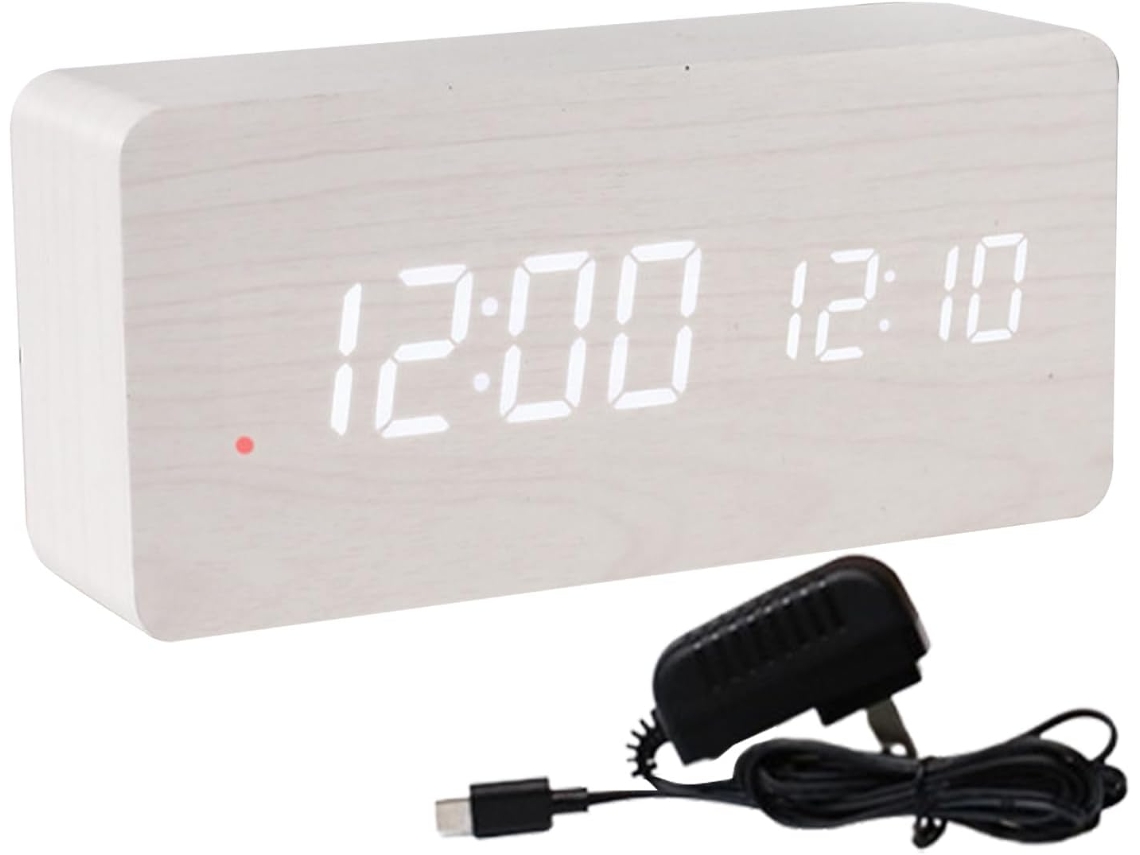 Relógio Digital De Madeira Com Led Visor Eletrônico Horas