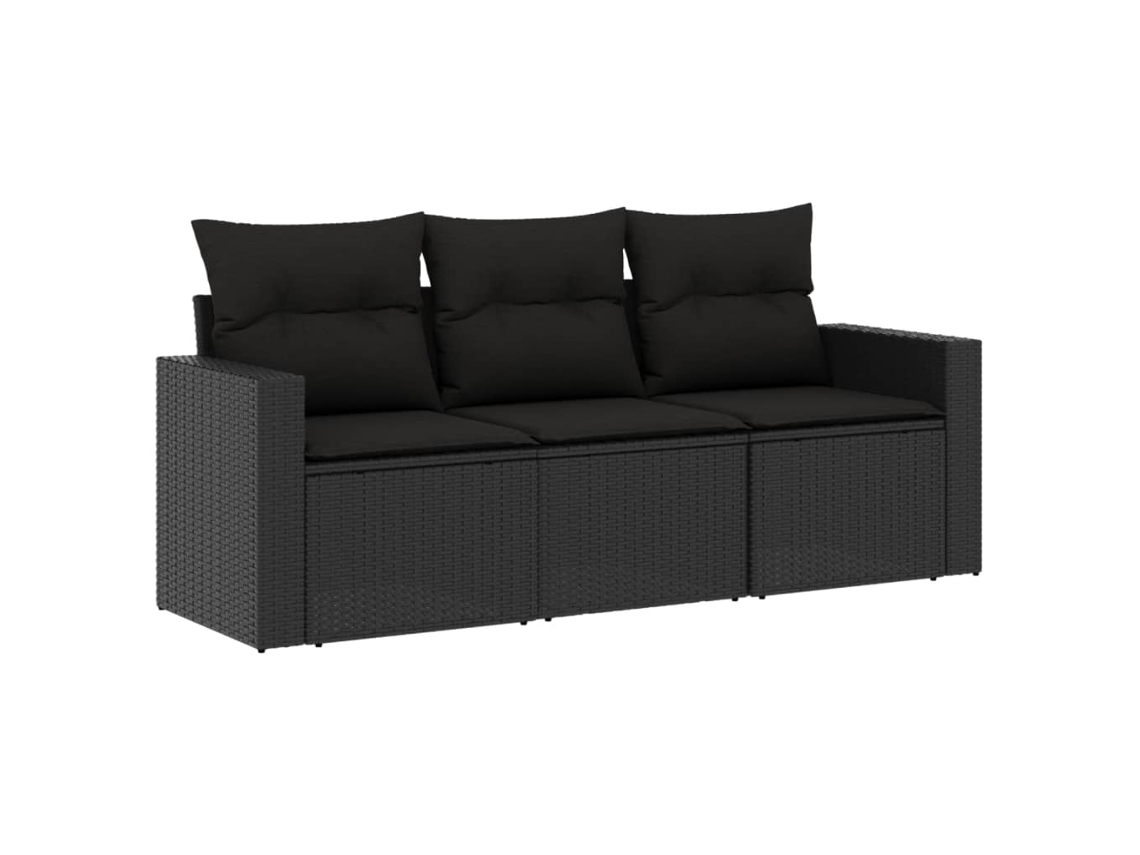 Maison Exclusive - 3 Pcs Conjunto Sofás De Jardim Com Almofadões Vime Pe Preto