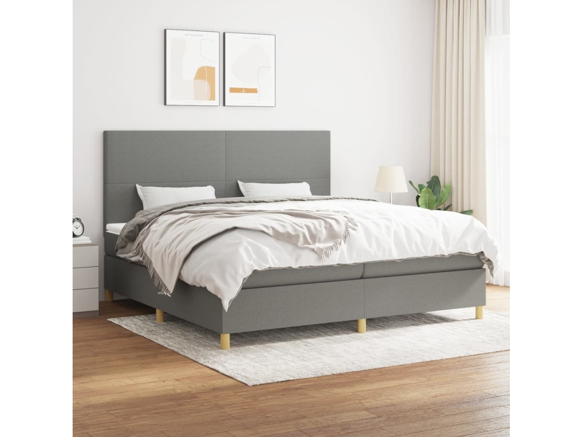 Cama Com Molas/colchão 200x200 Cm Tecido Cinzento-escuro