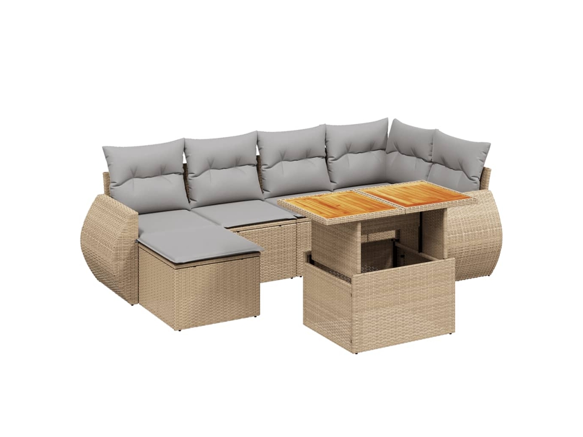 Conjunto de 7 sofás para jardim com almofadões Vime Pe Bege MAISON EXCLUSIVE (7 peças)