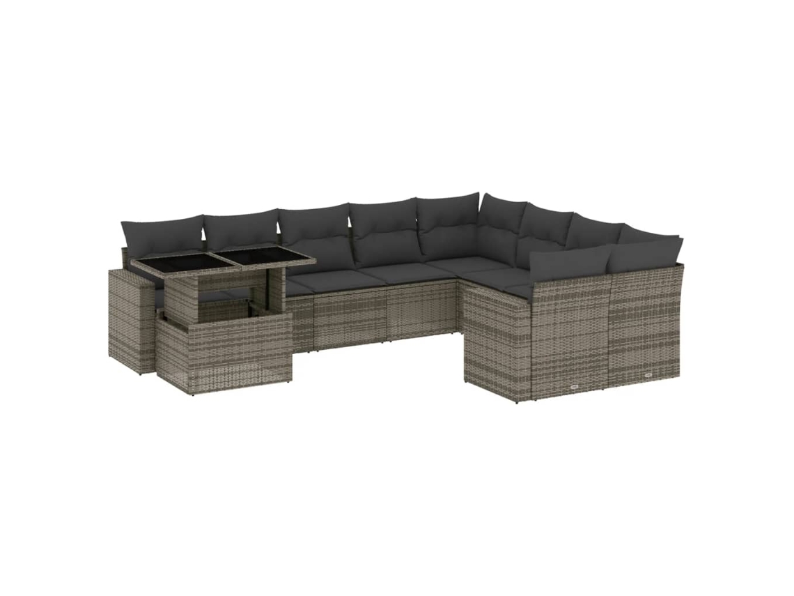 Conjunto de 10 Sofás de Jardim com Almofadões Vime Pe Cinzento MAISON EXCLUSIVE