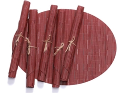 Manteles Individuales, Juego De 6 Ovalados De Vinilo Tejido, Lavables, Resistentes Al Calor (rojo Vino)