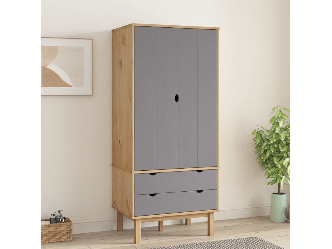 Vidaxl Roupeiro Otta 76,5x53x172 Cm Pinho Maciço Castanho/cinza