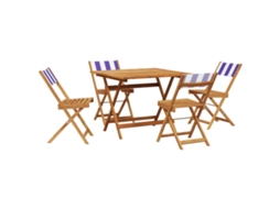 Conjunto 5 jantar p/ jardim VIDAXL tecido/madeira maciça azul e branco