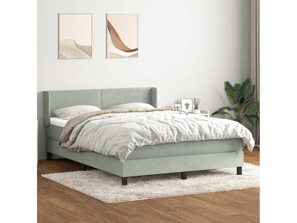 Vidaxl Cama Com Molas/colchão 160x220 Cm Veludo Cinzento-claro