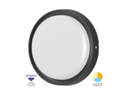 Luminária de parede LED redonda 18W preta 3 em 1 IP65 com sensor