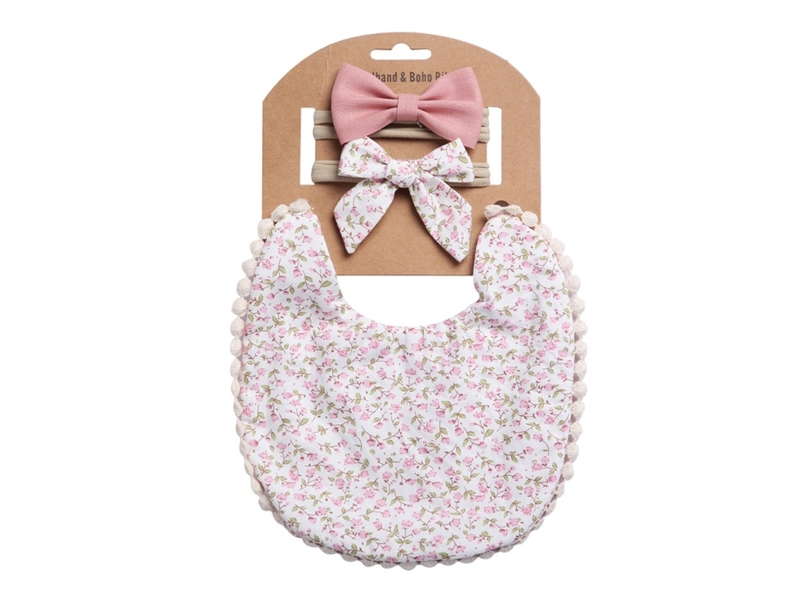 Lurelia Kit Babador Reversível Em Linho E Algodão Com Tiara Para Bebé, Variante Dp021-9