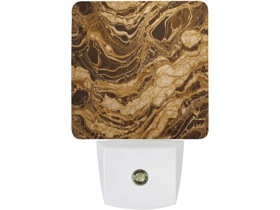 Luminária de parede LED com plugue, acendimento automático, sensor crepuscular automático e base de mármore.