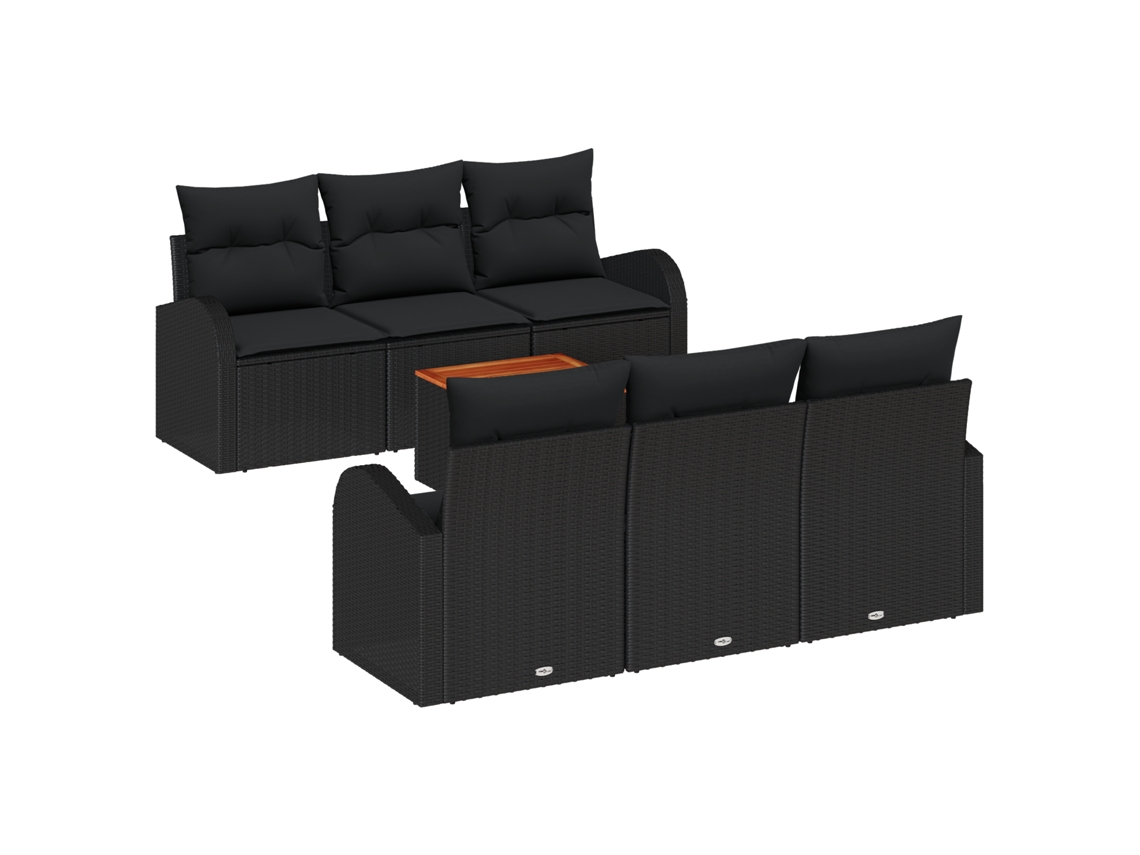Conjunto 7 Sofá De Jardim Vidaxl Preto Vime Pe (179 X 62 X 69 Cm)
