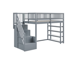 Cama Alta 90x200 com Grades, Guarda roupa, Prateleiras e Espaço de Armazenamento DELCOND