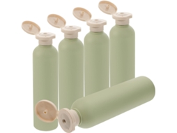 Conjunto de 5 frascos recarregáveis de 250ml para gel de banho e shampoo com tampa.
