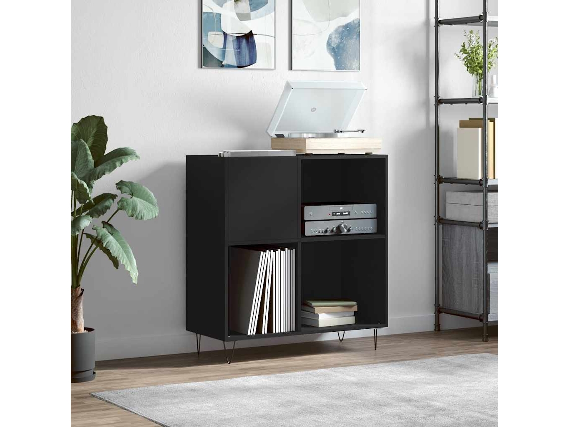 Vidaxl Armário Para Discos 84,5x38x89 Cm Derivados De Madeira Preto