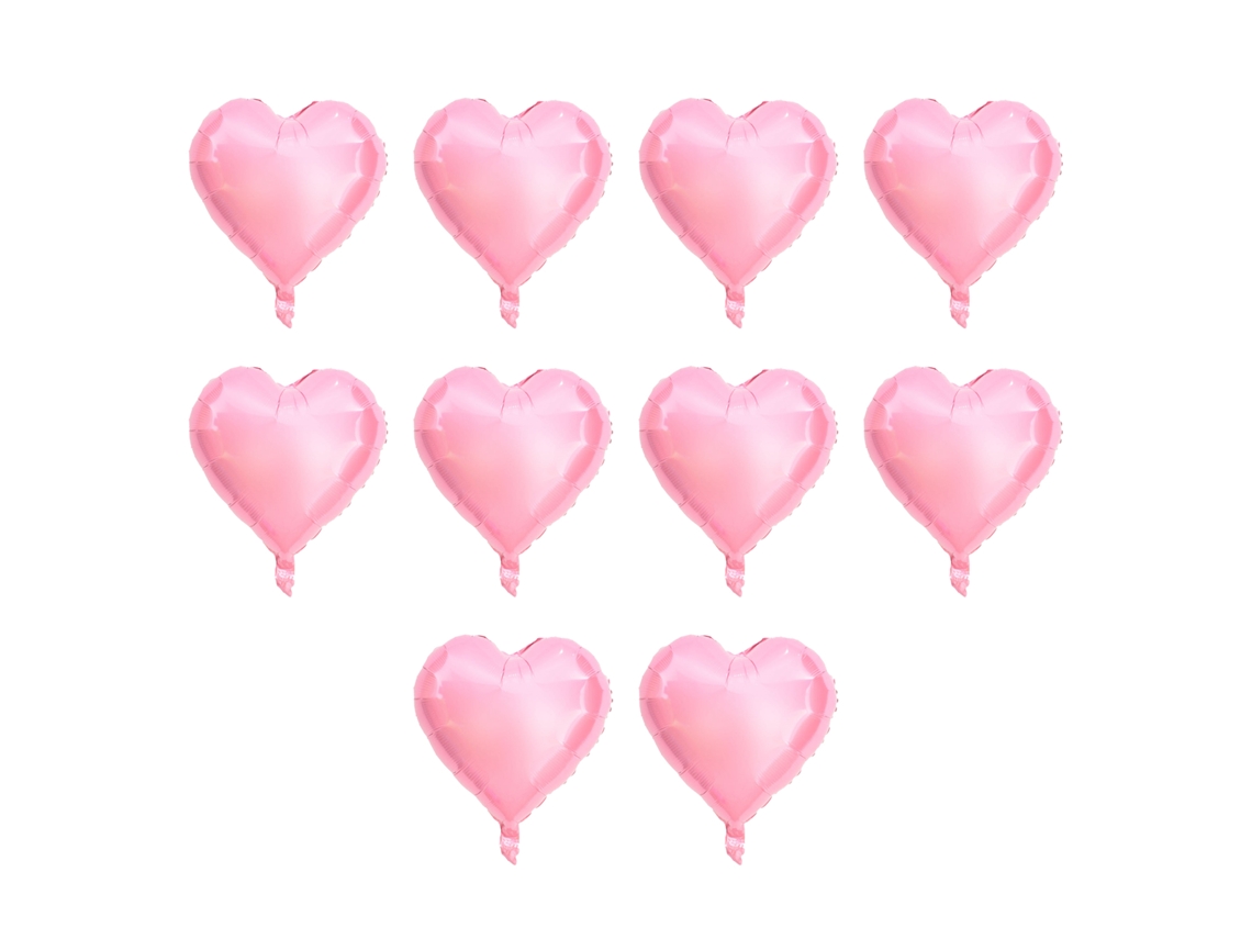 10 Balões De Alumínio Coração Rosa 10'' Decoração