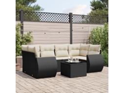 Jogo de Sofá 7 Peças P/ Jardim C/ Almofadões Vime Pe Preto Dkd Home Decor