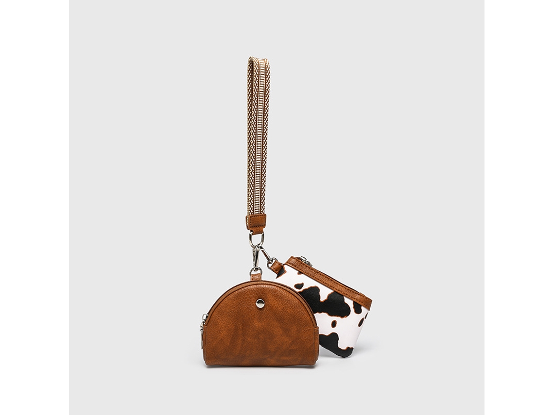 Portátil Mini Impermeável Multifuncional Organizador De Moedas Chaveiro Porta Cartões Com Estampa De Vaca Em Tom Marrom