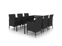 Maison Exclusive - 7 Pcs Conjunto De Jantar P/ Jardim C/ Almofadões Vime Pe/vidro
