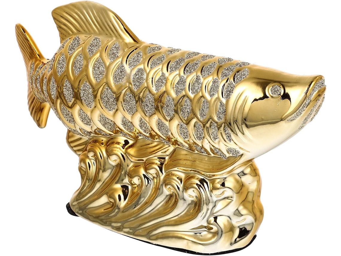 Peixe Decorativo Cerâmica Dourada Ornamento Criativo Forma Acessório Exclusivo Festas Mesa Casa GOKOCO