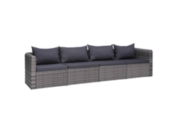 4 Pcs Conjunto Sofã¡s De Jardim C/ Almofadões Vime Pe Cinza Dkd Home Decor