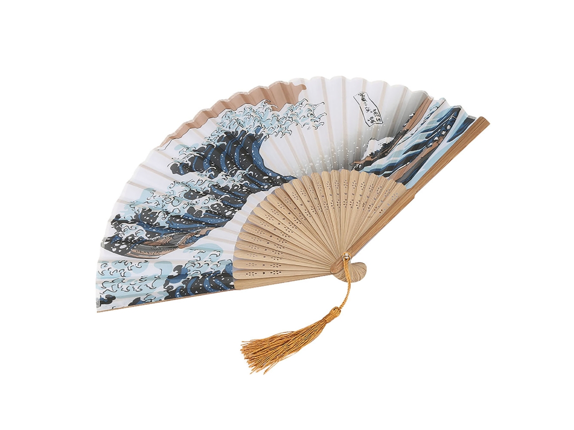 Leque Dobrável de Bambu Retrô com Ondas Pintadas em Estilo Japonês Elegante para Decoração Casa BRILVIBERA ( 1)