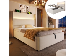 Cama Hidráulica 90x200cm Com Led Armazenamento Usb/type-c Bege
