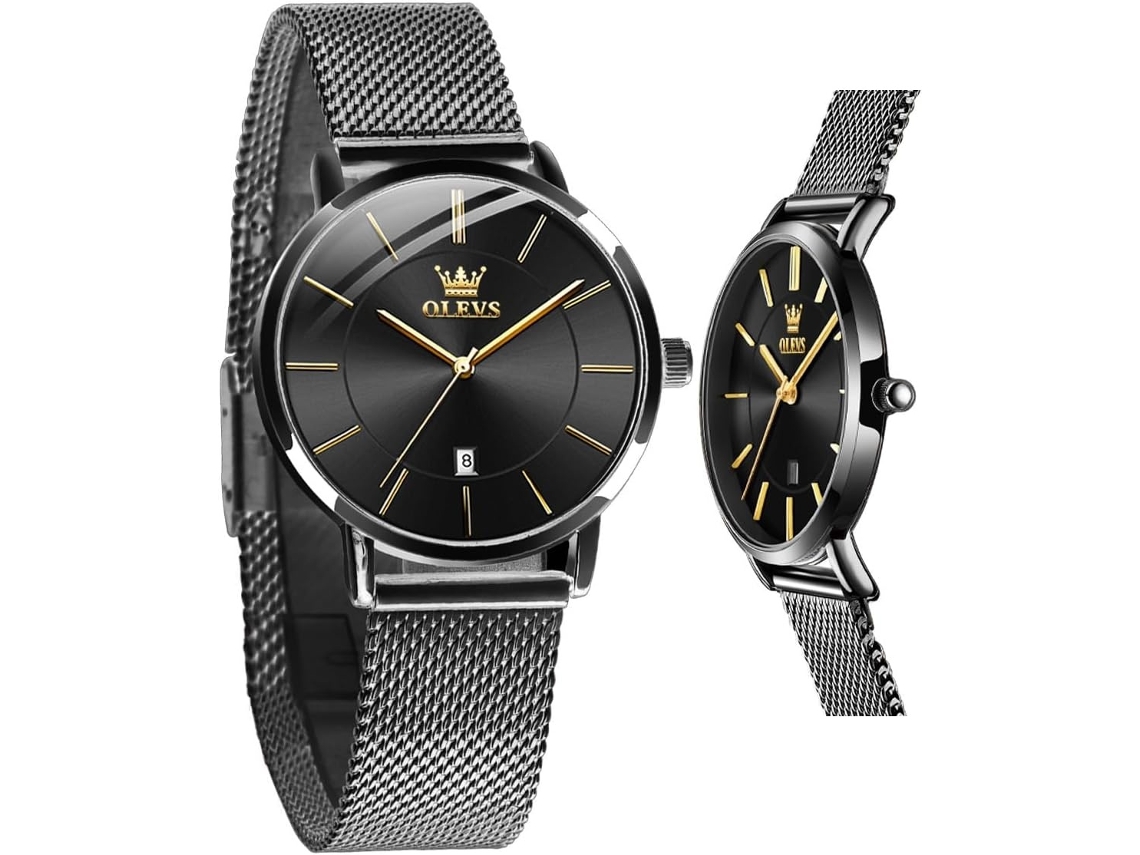 Lurelia Relógio Mecânico Feminino, Movimento De Quartzo, Detalhes Com Strass, Mostrador Esqueleto, Couro, Resistente À Água 30m, Preto, Dourado