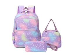 Conjunto De Mochila De Três Peças, Mochila Feminina, Saco De Refeições, Caixa, Adequado Como Um Presente Da Escola Roxo, Etc.