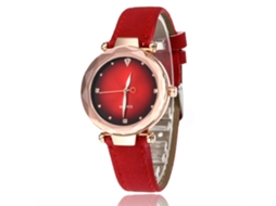 Relógio de Pulso Feminino com Pulseira Pu Ajustável Display Analógico Quartzo (vermelho)