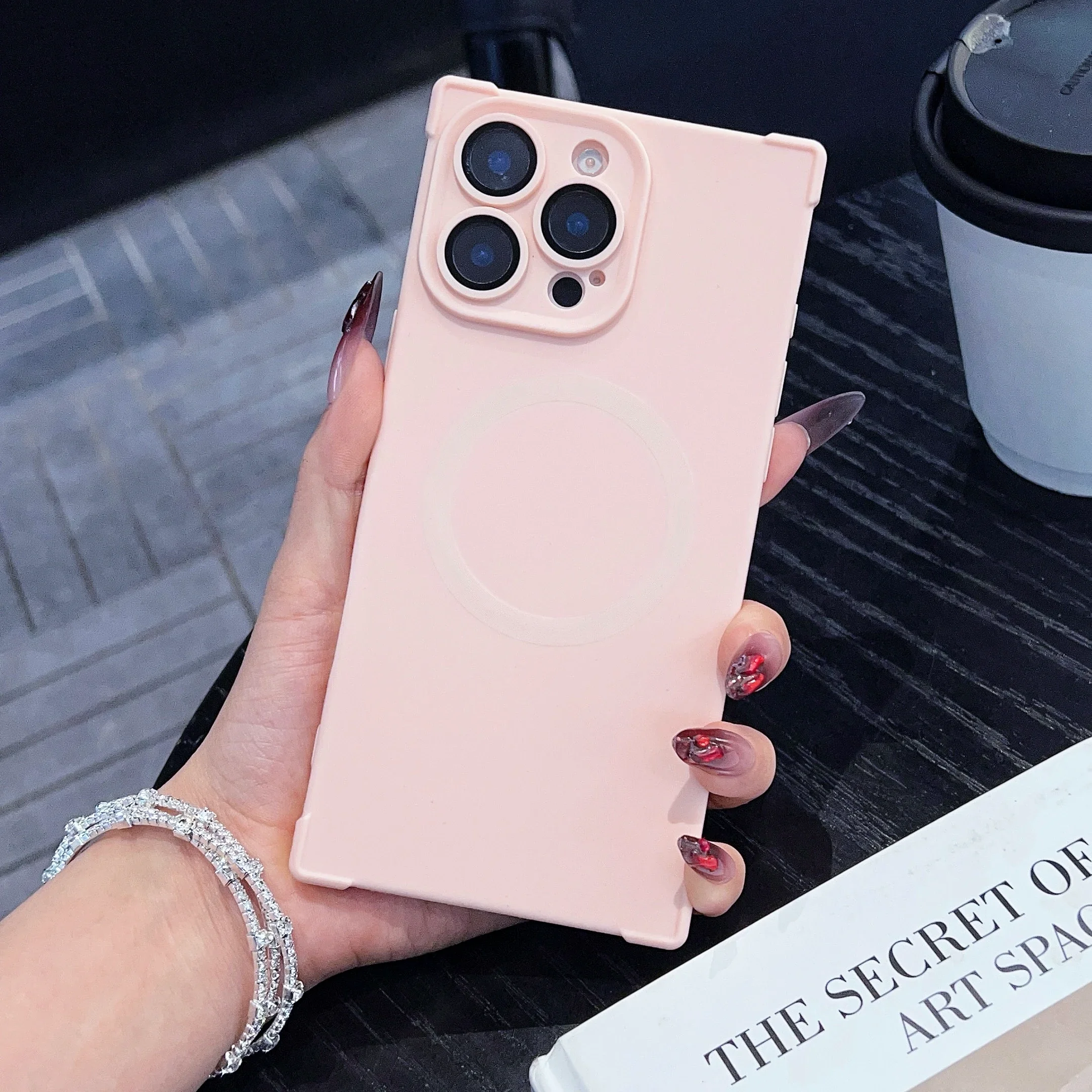 Capa Magnética À Prova De Choque Para Iphone 15 Plus (rosa), Com Proteção Para A Lente.