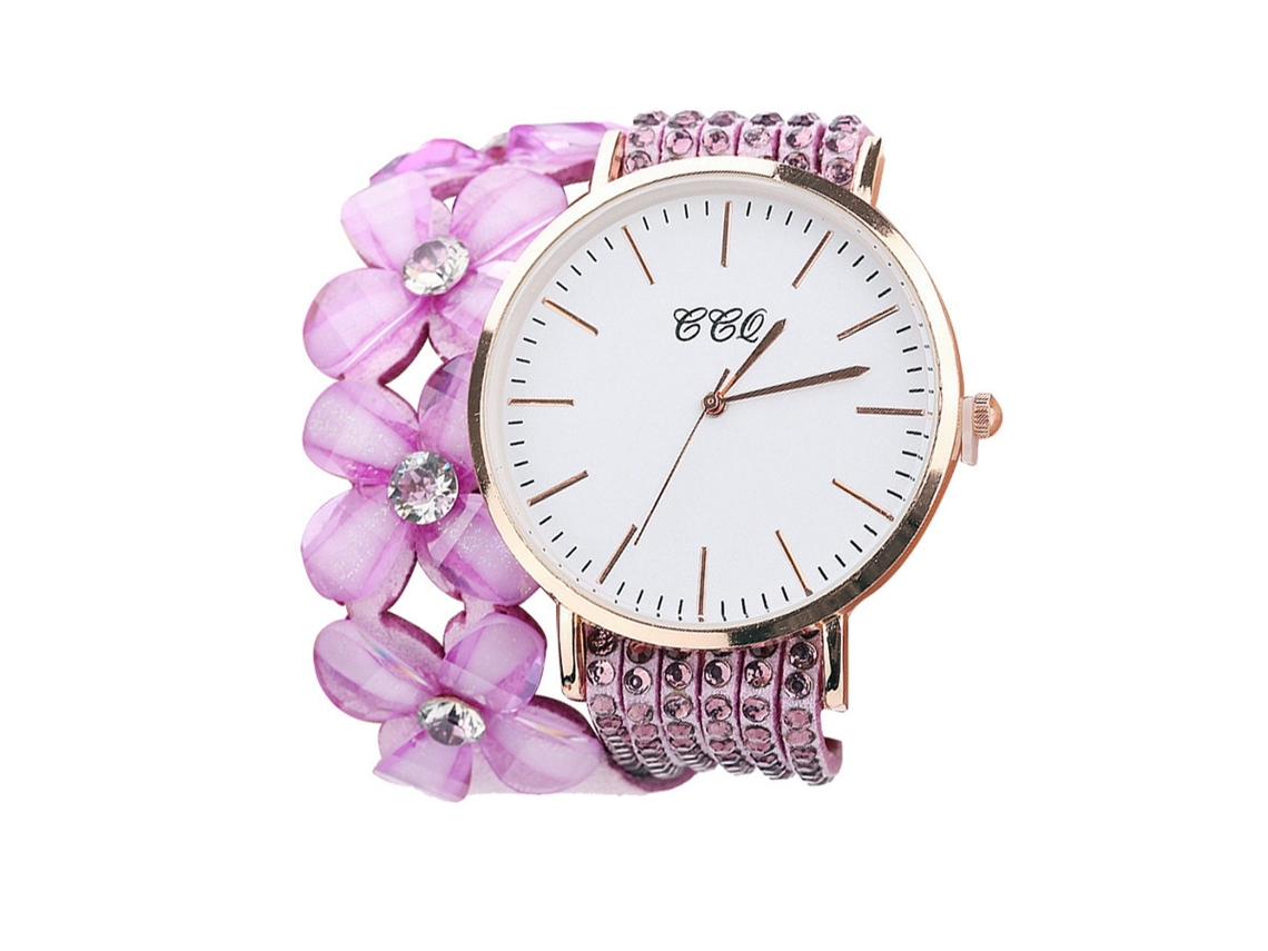 Relógio de Pulso Feminino de Quartzo com Pulseira Multicamadas e Strass Ccq Roxo