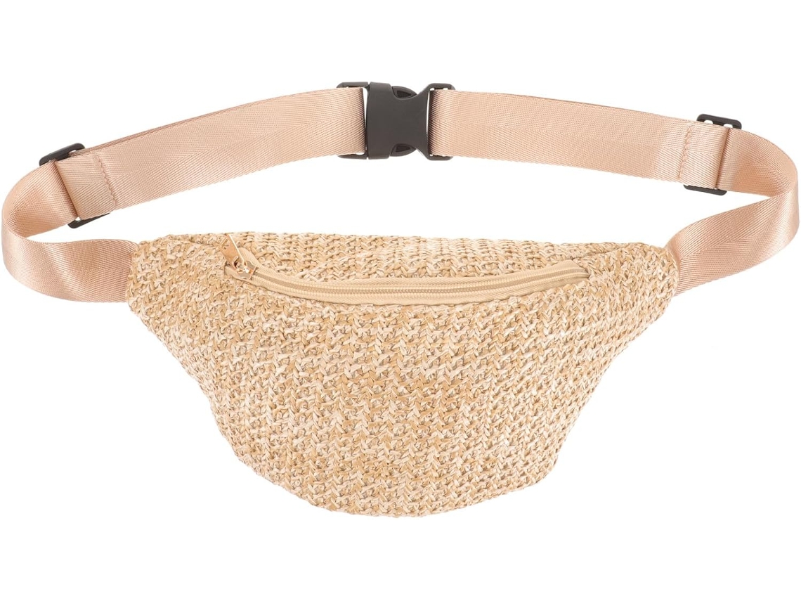 Bolsa De Palha Trançada Bege Claro Ciieeo Em Formato De Banana, Ideal Para O Verão, Com Alça De Ombro Prática Para Aniversários E Feriados.