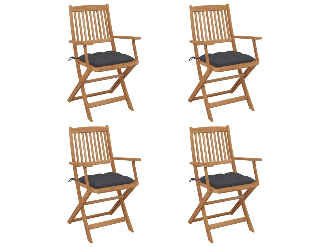 Cadeiras De Jardim Dobrãveis C/ Almofadãµes 4 Pcs Acãcia Maciã§a DKD HOME DECOR