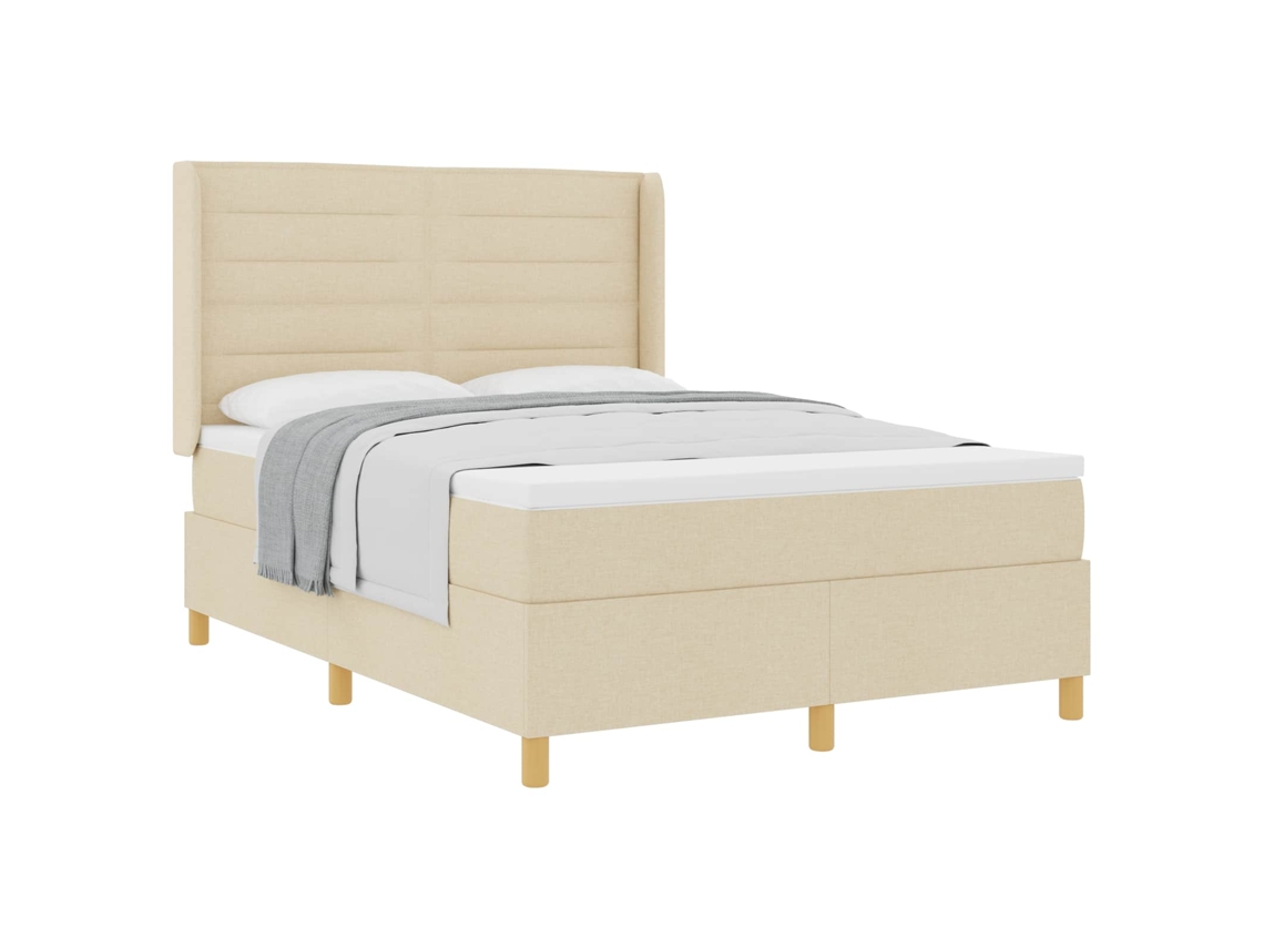 Maison Exclusive - Cama Box Com Colchão Com Cabeceira Creme 140 X 190 Cm Tecido