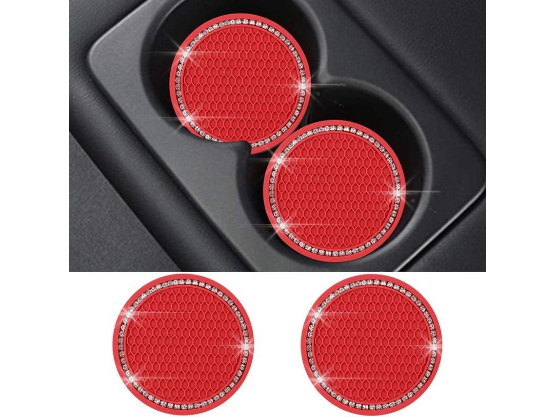 Apoio para Copos de Carro com Cristais, 2 Unidades, Universal 7cm, Silicone Anti derrame, Acessório de Decoração