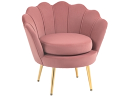 Poltrona de sala em veludo, com encosto em concha, pernas douradas, 76x67x74 cm, rosa