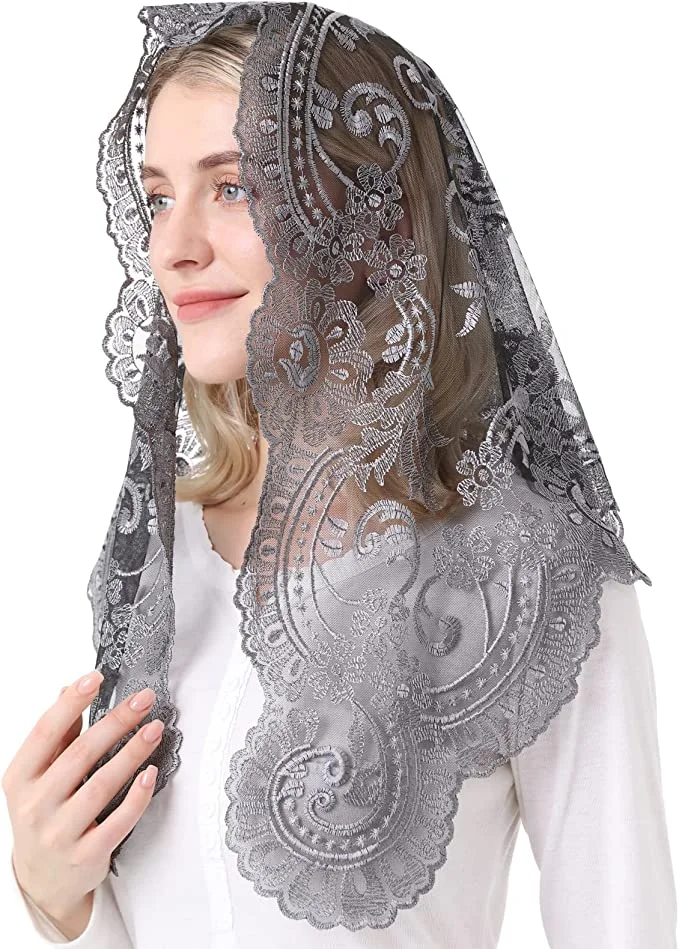Véu Triangular Tradicional Espanhol Preto E Branco Para Igreja Católica Cristã Para Kvi Slowmoose