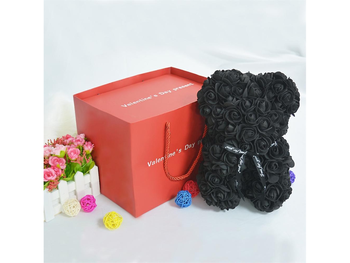 Conjunto Urso De Rosas Pretas, Com Colar E Cartão, Presente Romântico