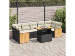 Vidaxl 8 Pcs Conjunto Sofás Jardim Com Almofadões Vime Pe/acácia Preto