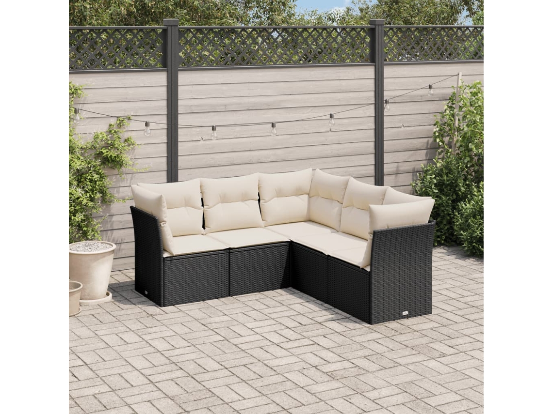 5 Pcs Conjunto Sofás De Jardimconjuntos Relax Jardimconjunto De Jantar Com Almofadões Vime Pe Preto Cfw856768 Lovely Home