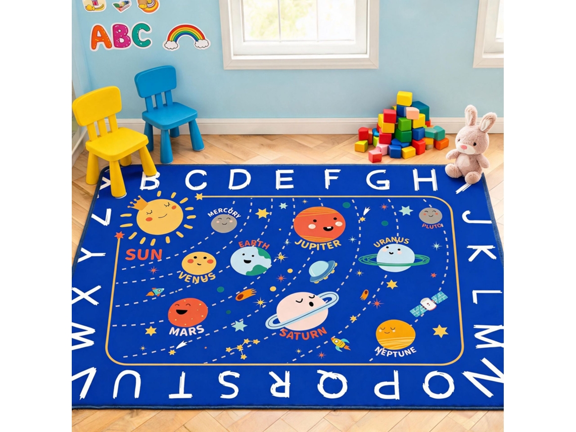 Tapete de salto Chrui - Alfabeto ABC no Espaço Sideral, Educativo e Lavável - 50*80cm - Azul