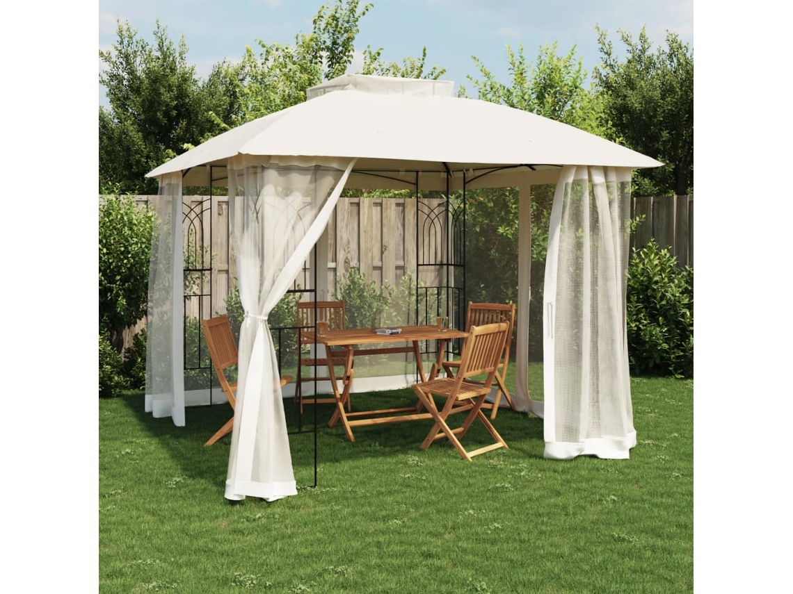 Vidaxl Gazebo C/ Teto Duplo/paredes De Malha 2,94x2,94 M Aço Creme