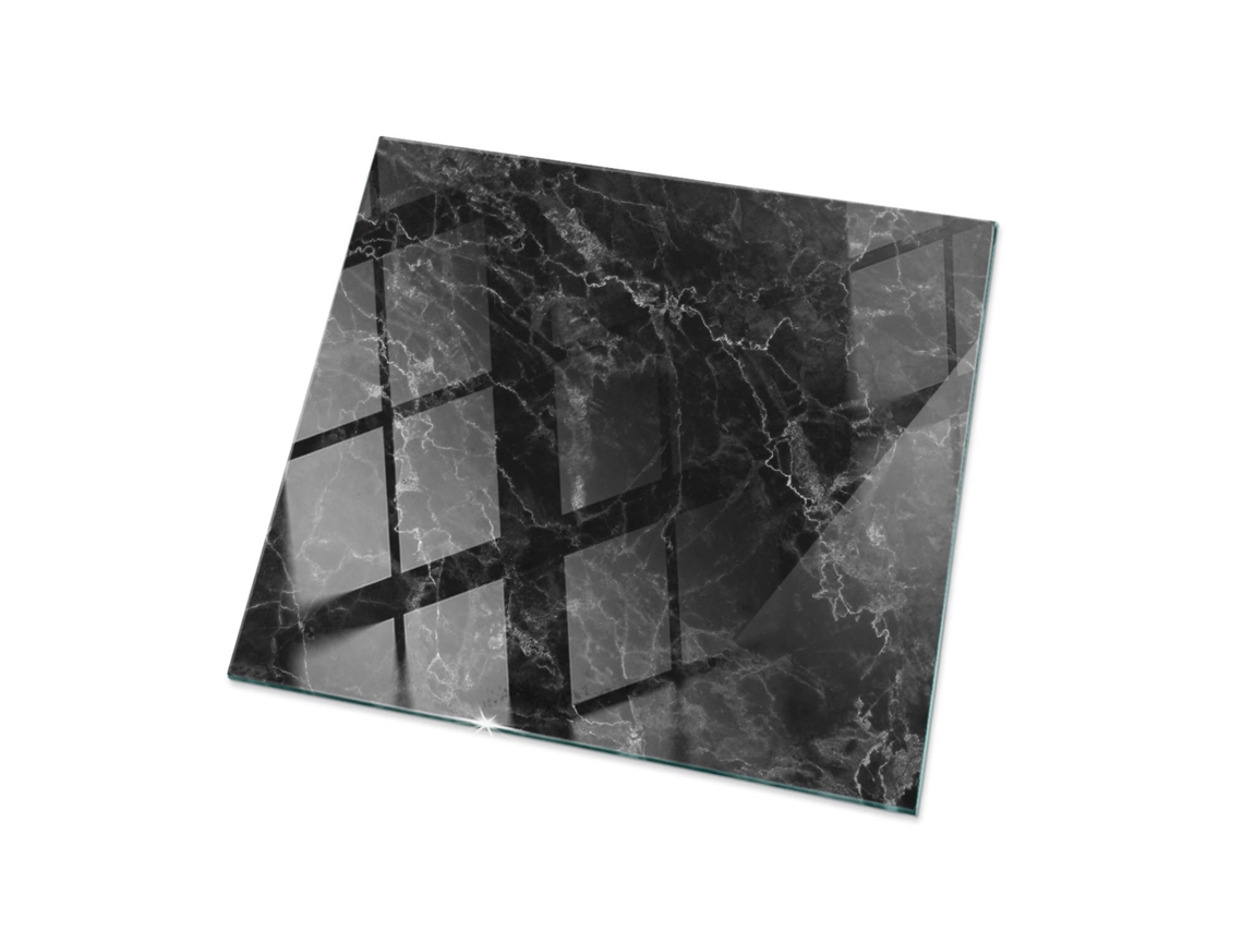 Vidro Para Mesa Quadrado Espelharte (50x50 Cm - Padrão De Mármore Com Veios - Preto)