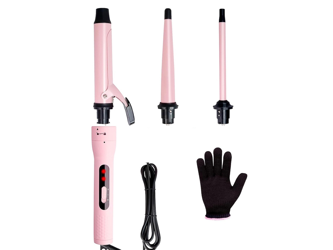 Modelador de Cabelo Elétrico Rosa 3 Ponteiras Intercambiáveis Ptc Aquecimento Temperatura Ajustável YANYXR