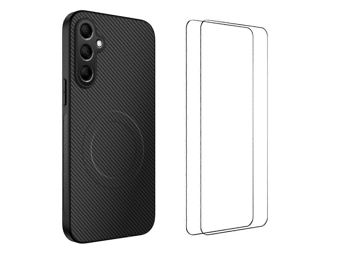 Capa Magnética Wanlonfeng Tq1 Series Com Textura De Fibra De Carbono E Tpu Para Samsung Galaxy S24 Com 2 Películas De Tela Pretas