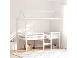 Vidaxl Cama Alta Com Telhado 90x190 Cm Pinho Maciço Branco
